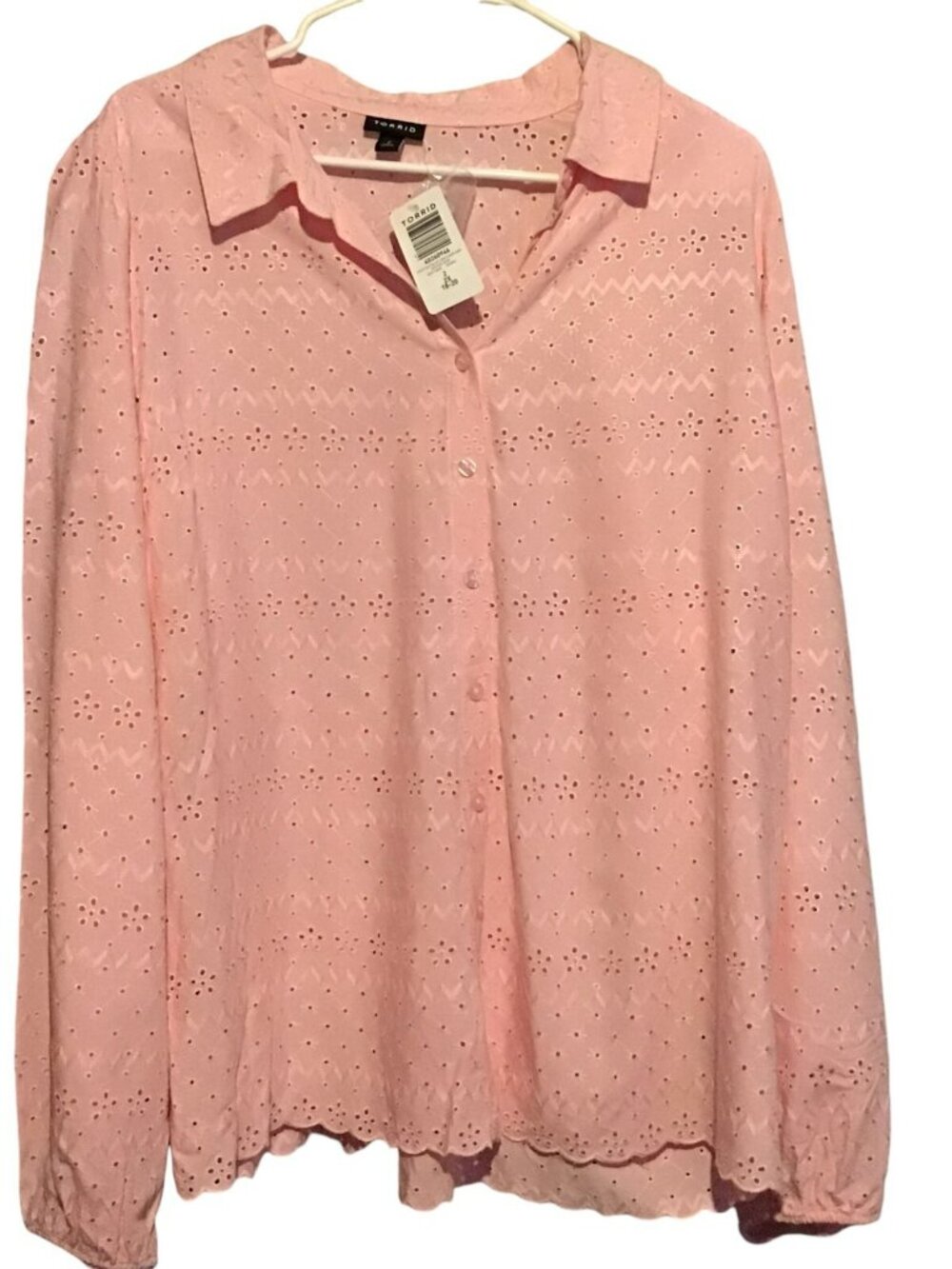 Torrid Shirt Blouse Eyelet Womens Size 2X Pink Embroidered Barbiecore Fairycore